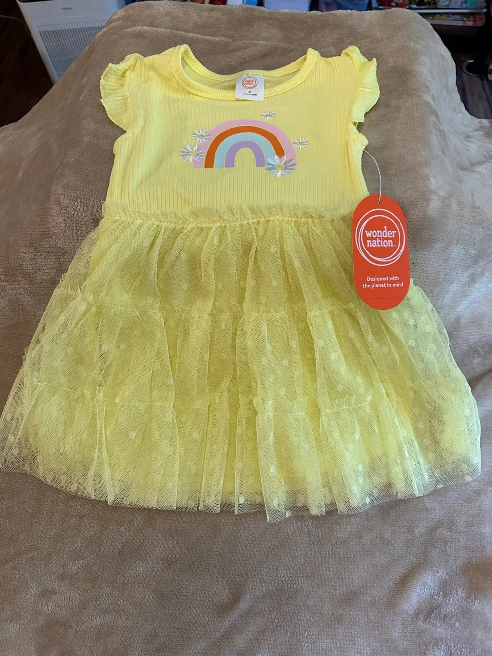 wonder nation Yellow Rainbow Tulle Tiered Dress